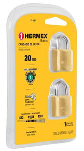 Juego de 2 candados de laton de 20mm gancho corto hermex basic